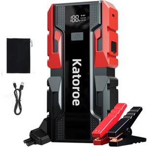 katoroe Avviatore Batteria Auto, 6000A Avviatore Emergenza per Auto/Moto per (10L Gas 8L Diesel), 12V Jump Starter Booster Avviamento Auto 400 Lumen LED/Ricarica USB-C, Display LED