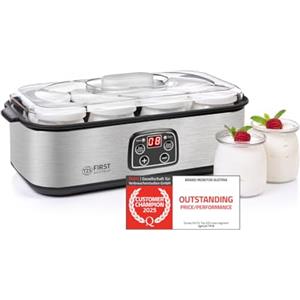 TZS First Austria - Yogurtiera elettrica 25W con 8 vassoietti di vetro da 180 ml per fino a 1,4L di yogurt fatto in casa - Con temperatura 20-55°C, spegnimento automatico e display LCD - Bianco