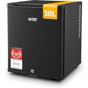 TZS First Austria - Mini Frigorifero 30L completamente silenzioso - Piccolo Minifrigo con porta reversibile e luce interna - Minibar per campeggio, ufficio, camera da letto e hotel - Nero opaco
