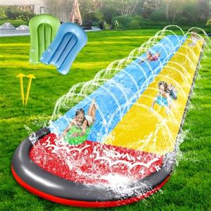 Hlayshing 15.8 ft/480 cm Doppio Scivolo ad Acqua Doppio con 2 Bodyboards,Scivolo Acquatico Giardino,Scivolo per Piscina Fuori Terra per Bambini e Adulti,Festa Estiva,Prato,Attività Acquatiche All'Aperto