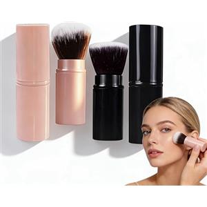 Qinsky Pennelli Trucco Retrattili 2 Pezzi Pennelli da Viaggio Fard Set Portatile con Coperchio Pennello Cipria Fondotinta Blush in Polvere e Crema