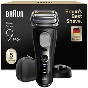 Braun Serie 9 PRO+ Rasoio Elettrico Barba, Wet&Dry, 5+1 Lame Di Precisione Ultra Sottili, Regolabarba Uomo, Tecnologia Pro SensoAdapt, 60 Min Utilizzo, Base Di Ricarica, 9610SI, Nero