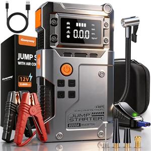 LISKCJG Avviatore Batteria Auto 6000A, Booster Avviatore Auto con Compressore 160PSI (per 12V 10.0L GAS e 8.0L DIESEL), Jump Starter 5V/3A,LED,Starter Batteria LCD,Avviatore Emergenza USB
