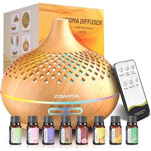 ZOVHYYA Diffusore di Oli Essenziali 500ml Umidificatore Ambiente Aromi con Telecomando Rofumatore per Ambienti 4 Timer e 14 Colori LED Rofumatore per Ambienti per Casa