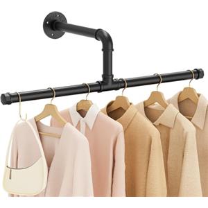 Yawinhe 51cm Appendiabiti per Tubo Industriale, Barra Attaccapanni Appesa a Parete Retrò, Rimovibile Appendino, per Spazio Stretto, Nero, 1 Pack