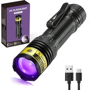 DARKDAWN UV Torcia 395nm Luce Nera, Mini & Potenti USB-C LED Ricaricabili Woods Lampada, Portatile Regolabile Torce Nere Torce per Vetro Uranio, Denaro, Pet Urine Stains