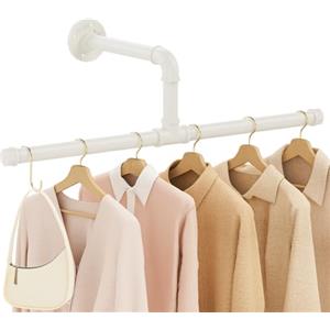 Yawinhe 51cm Appendiabiti per Tubo Industriale, Barra Attaccapanni Appesa a Parete Retrò, Rimovibile Appendino, per Spazio Stretto, Bianco, 1 Pack