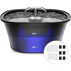 BalimoPet Fontanella per Gatti, Fontana per Gatti 2,5L, Fontanella per Cani Ultra Silenziosa con LED Integrato e 6 Filtro a Carbone Attivo, Facile da Pulire, Design a Doppio Flusso