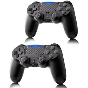 RUIZHI 2 Pezzi Wireless Controller per PS4 - Controller Playstation 4 compatibile con PC/PS4/Pro/Slim, Joystick Gamepad con Turbo/Doppia Vibrazione/Sensore 6 Assi Giroscopio/Touchpanel [Nero + Nero]