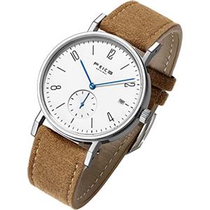 FEICE Orologio Automatico con Vetro Zaffiro Movimento Automatico Minimalista Orologio Uomo Unisex Cinturino in Pelle FM201 (Marrone)