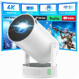 CAMWORLD Videoproiettore Portatile con Batteria, Mini Proiettore con supporto risoluzione 4K Android TV 11 WiFi 6 Bluetooth, 3 Ore Autonomia, Esterno Campeggio Giardino, 220° Rotazione, Cinema Casa All'Aperto