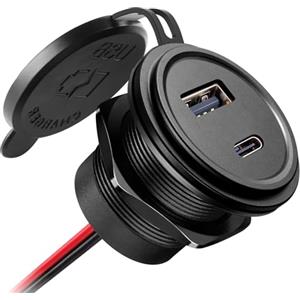 acegoo 48W Presa USB 12V Caricatore USB C da Auto Alluminio, Dual Porte PD3.0 QC3.0 Ricarica Rapida, Impermeabile Sostituzione Accendisigari Per Camper Barca Marina Moto (1 Pcs)
