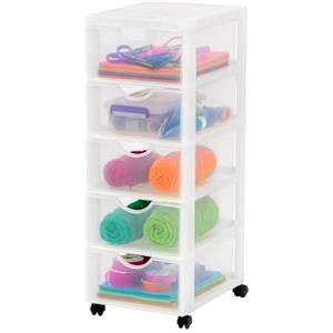 Iris Ohyama Cassettiera in Plastica con ruote, 5 Cassetti Grandi, Biancastro, Maniglie facili da tirare, Organizzatore, Per Camera Da Letto, Bagno, Scuola e Ufficio, Senza BPA, Contenitore, DDDC-005