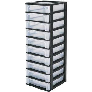 Iris Ohyama Cassettiera in Plastica, Portaoggetti, 10 Cassetti Medi, Nero, Apertura Facile, Formato A4, A5 e A6, Organizzatore, Per Ufficio, Scuola, Cartoleria, Senza BPA, Contenitore, OCH-2100