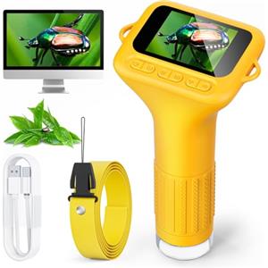 SKYBASIC Microscopio digitale per bambini, schermo IPS SKYBASIC da 2,0 pollici, microscopio portatile 1000x con 8 luci LED regolabili, Capodanno per bambini dai 4 agli 12 anni