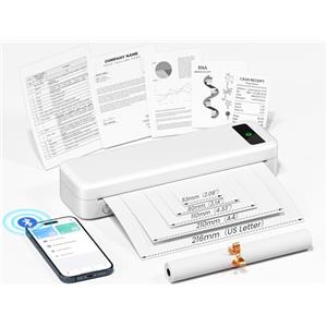 TATTMUSE Stampante Portatile A4, Stampante Termica Compatibile con iPhone/PC, Smartphone via Wireless Bluetooth, Mac/Windows via USB, Stampa in Nero e Bianco Senza Inchiostro
