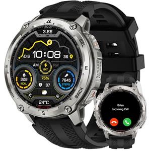KOSPET Tank T4 Smartwatch Uomo, Acciaio Inox Completo, GPS a 6 Satelliti & Mappe Offline, 10ATM Subacqueo 45m, Batteria 50 Giorni, Chiamate Bluetooth, Monitor Salute 24/7, 1.43",Android & iOS