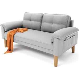 Xbro Divano a 2 Posti con Braccioli e Tasche Laterali, Piccolo Divano in Tessuto per Soggiorno, Appartamento, Ufficio, Facile da Montare, 145 x 77 x 77 cm, Grigio Chiaro