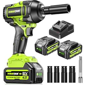 Robustrue 1100N.m avvitatore a impulsi, 2 x 4000mAh Avvitatore a Batteria con caricatore rapido, motore brushless da 21V Avvitatore elettrico a impulsi con 4 Punzoni, 0-1400/1900/2400RPM Regolabile