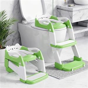 Orzbow Riduttore Wc Bambini con Scaletta, 2 in 1 Scaletta Wc Per Bambini, Vasino Per Bambini Wc, Altezza Regolabile, Pedale Allungato e Cuscino in PVC, Antiscivolo e Leggero, Verde