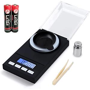 Hotloop - Bilancia digitale ad alta precisione per peso in milligrammi, 50 x 0,001 g con custodia, pinzette, peso di calibrazione e piatto di pesata, formato tascabile, colore nero