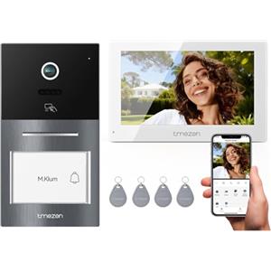 TMEZON Videocitofono Smart 2 Fili Video Citofoni Y70,Campanello Esterno con Telecamera,APP/Carta RFID Unlock,Rilevare Movimento Umano Intelligente,Monofamiliare