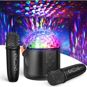 Dislocati Karaoke con Microfono con Luci da Discoteca, Microfono Karaoke con 2 Microfono Bambini Adulti Cassa Bluetooth Portatile Giocattoli Regalo per Feste in Casa & Compleanno - Regali Natale Bambini