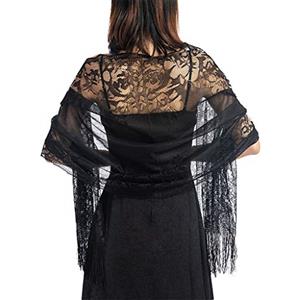 LIJUN Ocobudbxw Donne anni 1920 sciarpa buste svuotare uncinetto floreale pizzo frange ghiande matrimonio mantello sera vintage scialle
