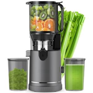 XTKKGFBIR Estrattore Frutta e Verdura a Freddo 400W, Slow Juicer con Bocca XL 147 mm per Frutta e Verdura Intere, Elevata Estrazione e Conservazione Nutrienti, 1,8 L, 2 Bicchieri, Senza BPA