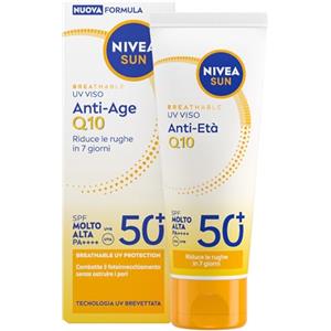 NIVEA SUN Anti-Age Q10 SPF 50+ 40 ml, Crema solare viso antirughe contro il fotoinvecchiamento, Crema viso SPF 50+ con Collagene e Coenzima Q10, Protezione solare ultra leggera, Non comedogena