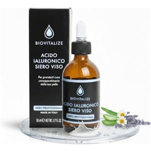 BIOVITALIZE Siero Viso Acido Ialuronico a Triplo Peso Molecolare 50ml. Made in Italy - Idratante, Anti-Age, Rimpolpante, Formula clean per Pelli Sensibili e Reattive. Made in Italy