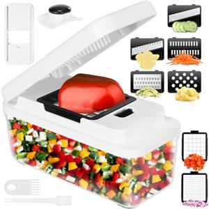 Vihoom Mandolina per Verdure, Taglia Verdure Multifunzione, Tagliaverdure Manuale con 7 Lame in Acciaio Inox Intercambiabili, Tritaverdure per Cipolla, Carota, Patata e Cetriolo