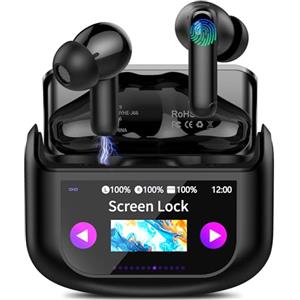 QXUFV AI Cuffie Traduzione 4-in-1 Auricolari Cuffiette Traduttore Istantaneo Vocale in 164 Lingue Cancellazione Rumore ANC/ENC 7 Modalità Traduzione Schermo Tattile LED Musica/Chiamate/Traduttore