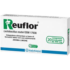 Italchimici Reuflor - Integratore Alimentare Masticabile con Fermenti Lattici Vivi al Limone - 20 Compresse