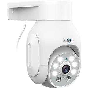 Hiseeu 5MP Telecamera di Sorveglianza Esterna PoE con Cavo Ethernet, 360 ° PTZ Telecamera IP Esterno No WiFi, 30m Visione Notturna Colori, Rilevamento Movimento, Audio Bidirezionale, POE Kit
