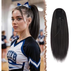 FESHFEN Coulisse Coda di Cavallo Extension naturali, 30 cm Ponytail Extension Coda Capelli Lisci Lunga Coulisse Estensione dei Capelli Sintetica Coda Capelli Extension, Marrone Nero