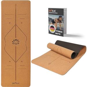 DH FitLife Tappetino da Yoga in Sughero & TPE, 183 x 61 x 0,6 cm, Tappetino Fitness e Ginnastica Antiscivolo & Ecologico, Tappetino Yoga Spesso con Linee di Allineamento (Piccolo Loto)