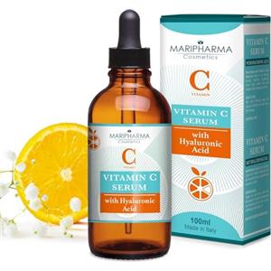 MARIPHARMA 100ml Siero Viso Vitamina C - Illuminante e Antiossidante con Acido Ialuronico, Aloe Vera e Vitamine E, Idratante e Rimpolpante Contorno Occhi MARIPHARMA