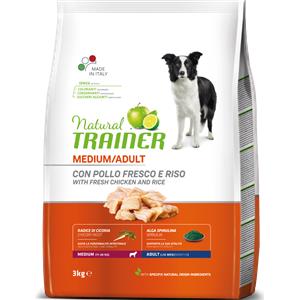 Natural Trainer Dog Adult Medium - Alimento Completo con Pollo Fresco, Riso e Aloe per Cani di Taglia Media - 3 kg