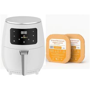 SMART-J Friggitrice ad Aria 4.8L SMART·J Nera, 1400W, Display Touch, 6 Programmi, Spegnimento Automatico - Include 50 Vassoi Carta Forno Compatibili
