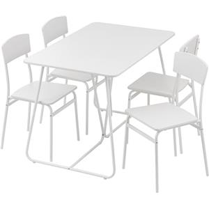 Baroni Home Set Tavolo Quadrato da Pranzo con 4 Sedie. Design Moderno, Leggero, per Interni ed Esterni, Sala da Pranzo, Ristorante, In MDF e Acciaio, Montaggio Facile, Bianco
