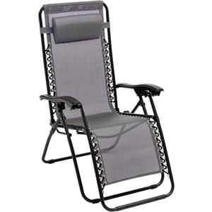 Baroni Home Sedia Sdraio Zero Gravity da Giardino, Chaise Longue Pieghevole da Esterno, Sdraio Salvaspazio per Piscina e Terrazzo, Poltrona Relax, 165x65x93 cm Grigio