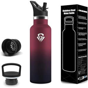 Motswedi Borraccia Termica, 500 ml Senza BPA, Borracce Termiche, Bottiglia Acqua Con Cannuccia e 2 Coperchi, Borraccia Acciaio Inox, 304 Acciaio Inossidabile, Borracce per Scuola, Yoga, pesca - Rosso&nero