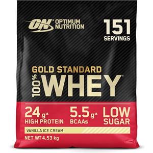 Optimum Nutrition Gold Standard 100% Whey Proteine in polvere per lo Sviluppo e il Recupero Muscolare con Glutammina e Aminoacidi BCAA Naturali, Gusto Gelato alla Vaniglia, 151 Dosi, 4,53 kg