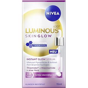 NIVEA LUMINOUS630 Skin Glow Instant Glow Serum, siero viso altamente efficace e leggero per pelle radiosa e uniforme, cura del viso con tiamidolo, niacinamide e aloe vera (15 ml)