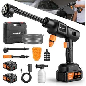 MYPIN Rondella ad alta pressione portatile senza fili 600 PSI 21 V con 2 batterie ricaricabili, ugello 6 in 1, per auto, pavimenti, pareti e recinzioni