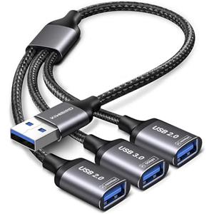 KiwiBird Sdoppiatore USB 3.0, splitter USB 2.0, cavo USB doppio maschio uscita femmina per ricarica, alimentazione e dati compatibile con PC portatile, TV, Mac, PS5 PS4, Xbox, mouse tastiera, stampante
