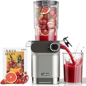 Anybear Estrattore di Succo, 200W Juicer, Spremiagrumi a Freddo, con Vano di Riempimento da 110 mm, per Frutta e Verdura Intera, Coclea Potenziata, Materiale Tritan, Senza BPA (grigio argento)