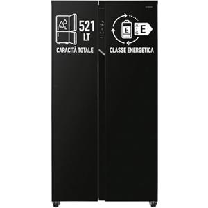 CANDY Frigorifero Side by Side No Frost 521L, Classe E, Display Touch, Super Freezing, Ripiani in Vetro, 177x91x67 cm (AxLxP) Nero - CHSBSO-6174B