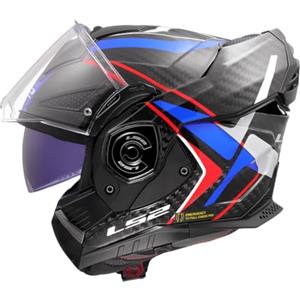 LS2, Casco Moto Modulare ADVANT X CARBON FUTURE II Gloss White Blue, XXL | Sistema di rilascio di emergenza